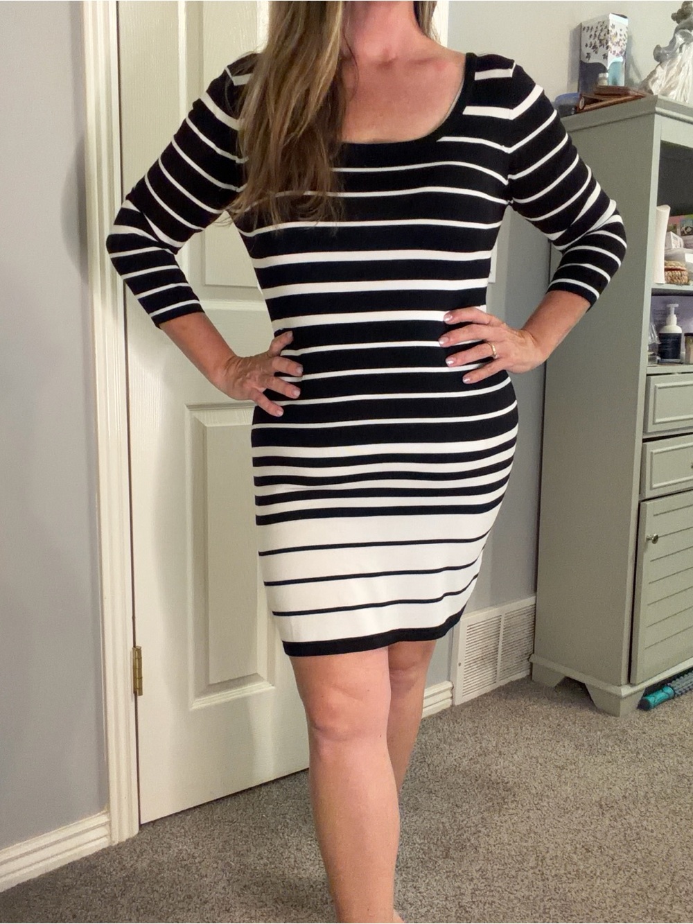 Classic Black & White Striped Scoop Neck Dress - Xhilaration